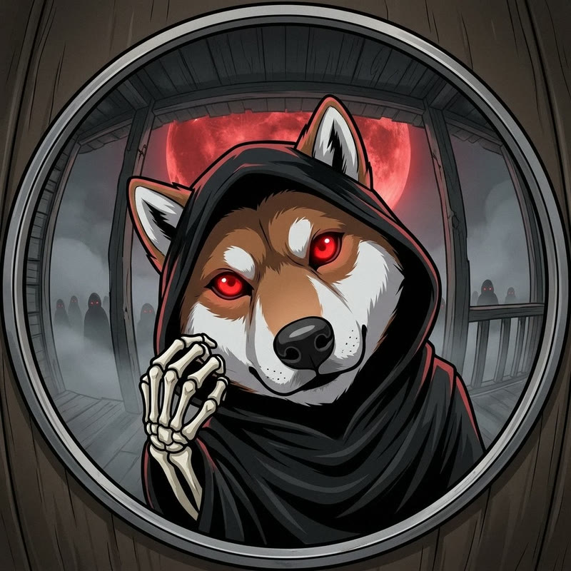 Reaper Inu seen through a door peephole