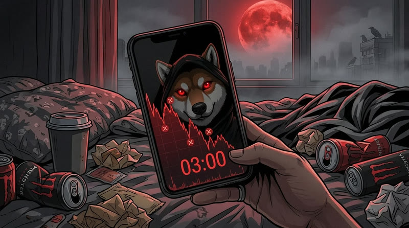 Reaper Inu reflected in a phone screen at 3 AM